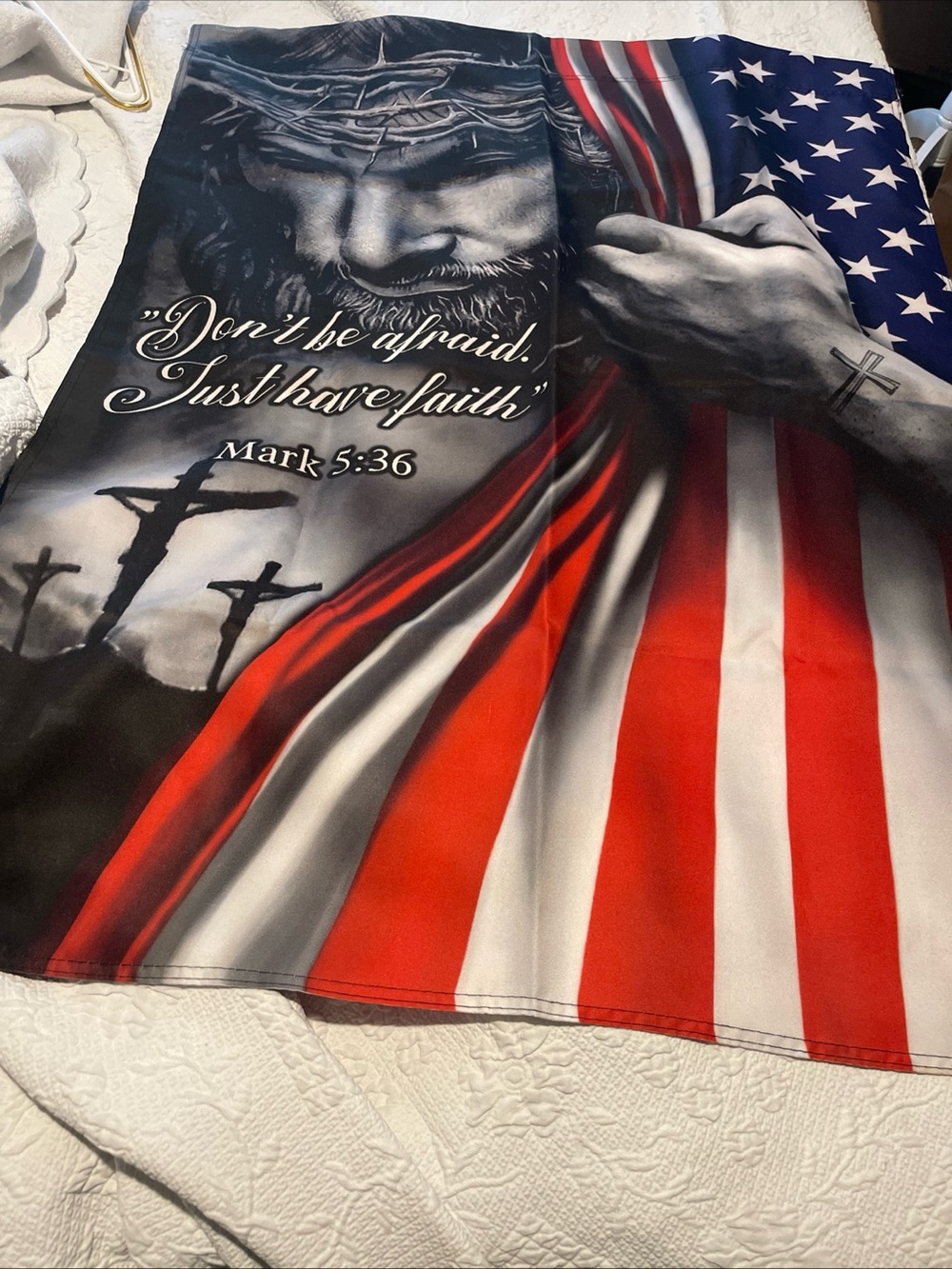 Men's Graphic Faith Hanging Flag  - Red, White, Blue 30x40